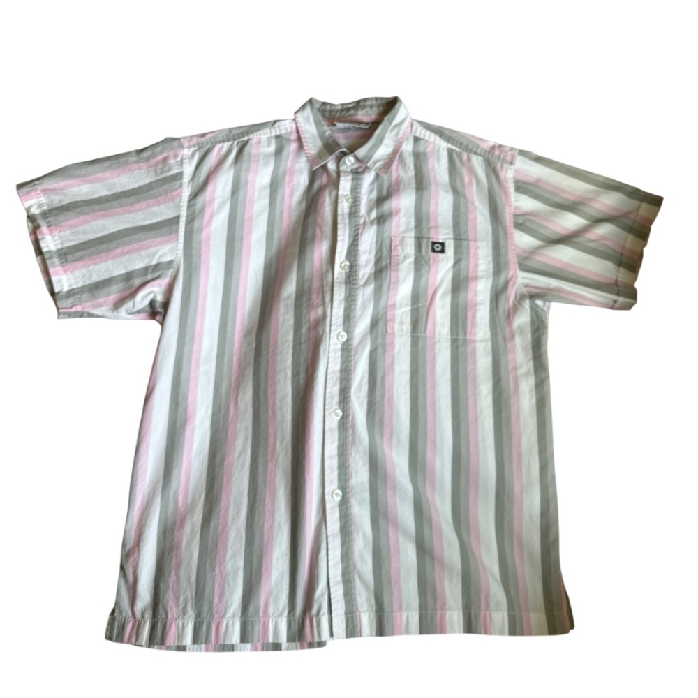 Y2k South Pole Men XL Short Sleeve Stripped Button-Up Shirt 90s Vintage Resort